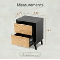 thumbnail image 4 of COZAYH Modern Farmhouse Nightstand, Drawer with Handcrafted Wood Ring Motif, 2-Drawer Black Nightstand with Short Iron Legs and Handles, 4 of 7