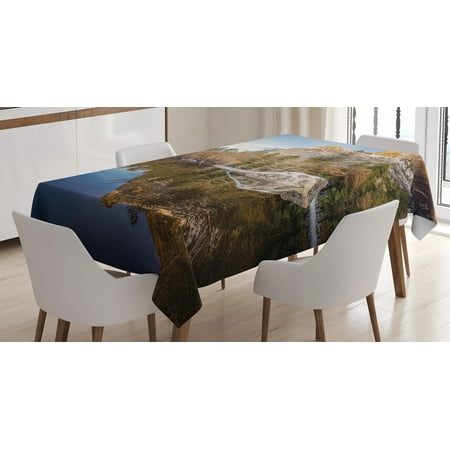 

Apartment Decor Tablecloth Yosemite Lake and Mountain Reflection on Water Sunset Evening View Picture Rectangular Table Cover for Dining Room Kitchen 52 X 70 Inches Navy Brown by Ambesonne