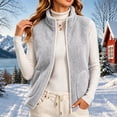 thumbnail image 2 of Womens Vest Jacket Full Zip Solid Color Sleeveless Jacket Fall Winter Casual Regular Length Outerwear with Pockets, 2 of 8