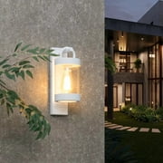 Inowel Modern Outdoor Wall Lights with Dusk to Dawn Sensor, E26 Base Porch Light Fixture Wall Mount sconce with Photocell for Front Door Garden Garage Doorway, Max 28W, White