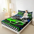 thumbnail image 4 of jejeloiu Speed Sport Car Twin Sheet Sets,Extreme Racing Game Twin Fitted Sheet,Black White Green Flat Sheet For Kids,Microfiber Bedroom Decor,3-Piece, 4 of 7