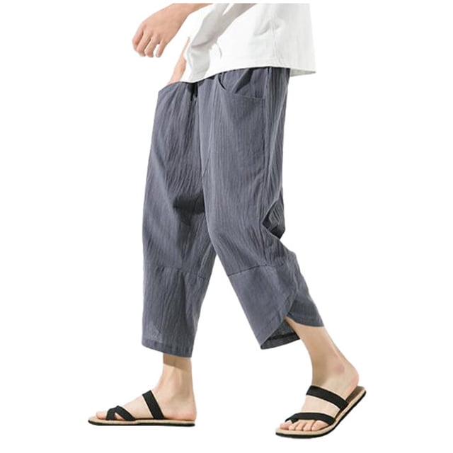 HXWCHs Pantalon Décontracté en Lin pour Homme Résistant aux Plis Tenue de Golf Gris TTTG