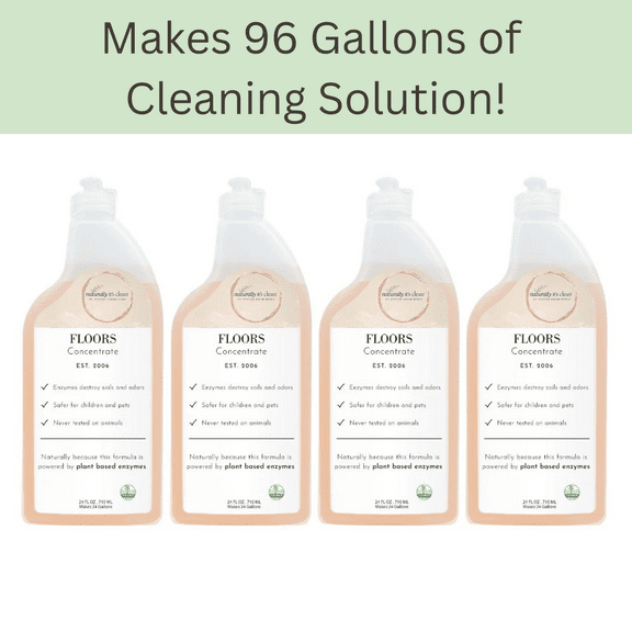 Naturally It's Clean Floor Cleaner Concentrate 4-Pack – Makes 96 Gallons, Plant-Based with Light Citrus Scent