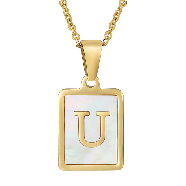Collar de acero inoxidable con letras de concha de viento para mujer, colgante de primera letra inglesa de acero de titanio cuadrado