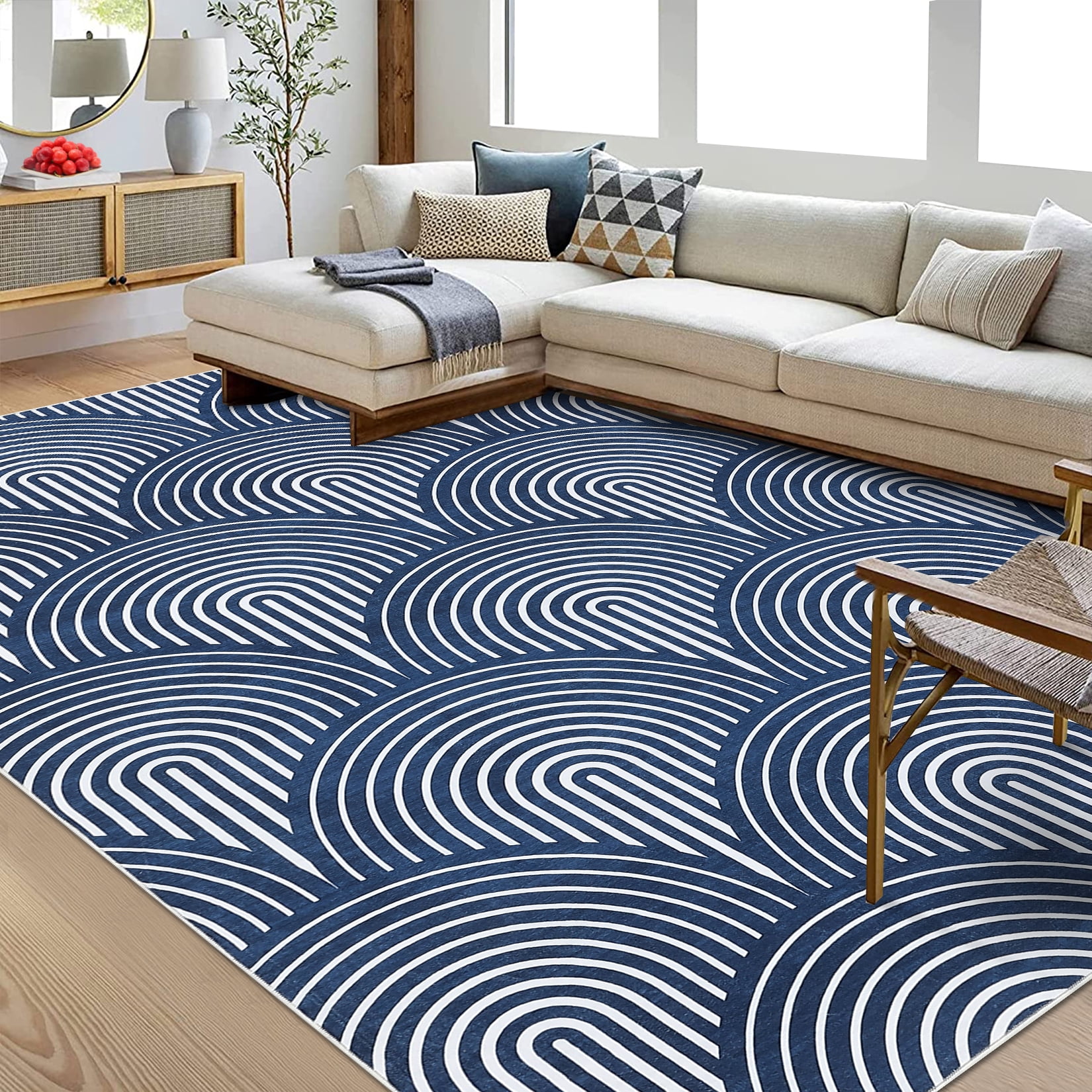 Hasoo Modern Arches Area Rug Mid Century Modern Bedroom Living Room Decor Floor Rug 9' x 12' Blue