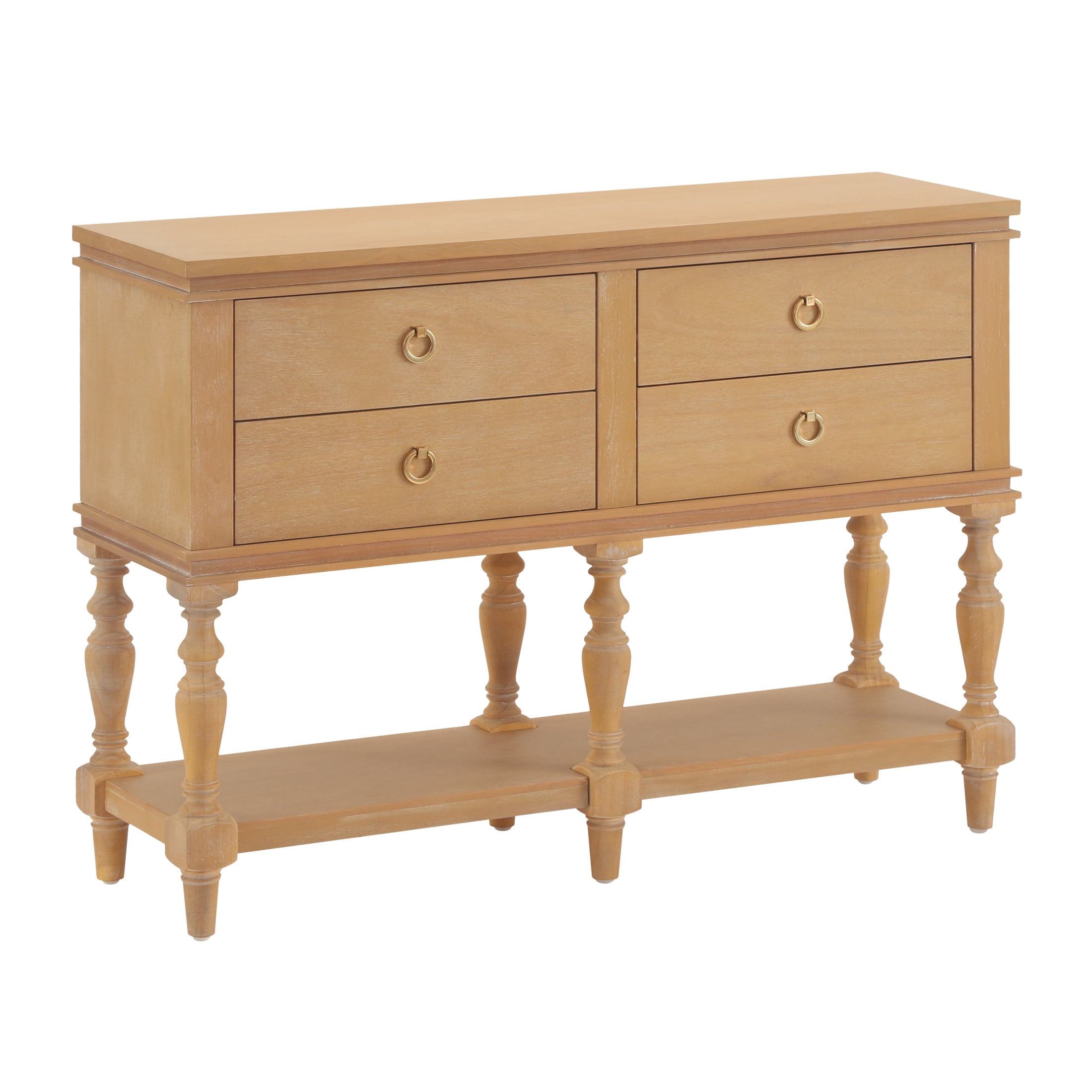Christopher Knight Home 42" Vintage Console Table with 4 Soft-Close Drawers, Bottom Shelf, Natural