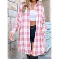 thumbnail image 4 of Women'S Button Down Flannel Shirts Plaid Shacket Long Sleeve Collared Long Jacket Coats Red & White L, 4 of 9
