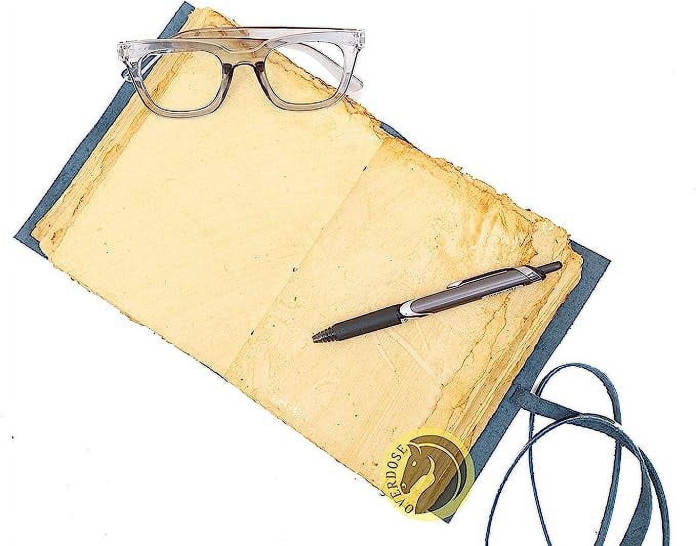 OVERDOSE Deckle Blue Leather Journal - Vintage Travel Journal for Men & Women Sketch Writing Diary Sketchbook Book of Shadows Handmade Vintage Deckle Edge Paper - 5 x 7 inches | 12 x 17 cm | A6