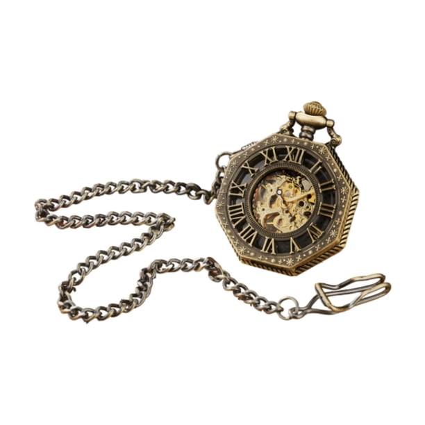 Reloj de bolsillo vintage con escalas y números romanos, regalo delicado grabado con cadena para marrón