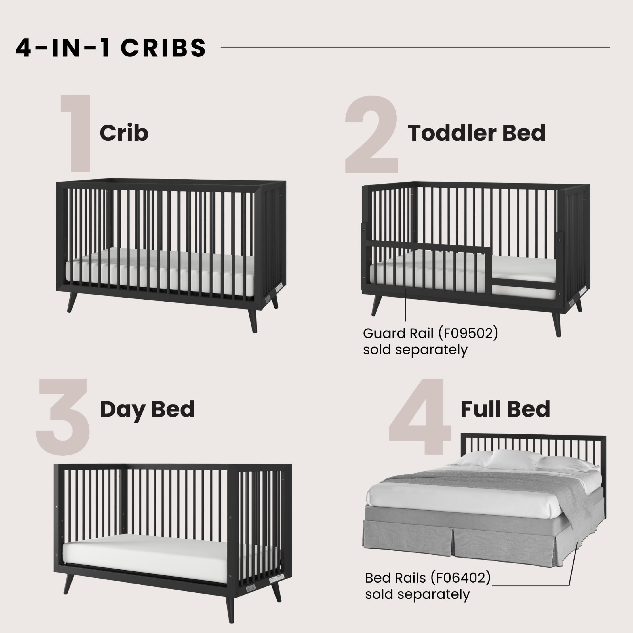 Child Craft Cranbrook Crib, Dresser & Chest Nursery Set, 4-in-1 Convertible Crib, Ebony, 3-Piece