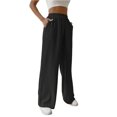 thumbnail image 3 of Women Casual Elastic Waist Loose Paper Bag Pants with Pockets Black S, 3 of 6