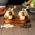 thumbnail image 5 of CHENGSI for Wooden Salt and Pepper Grinder Set - Chessboard Pattern Hand Cranked Spice Mill with for Durable Grinding Core, Solid Wood Seasoning Jar for Kitchen, Two Sets+Base, 5 of 10