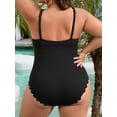 thumbnail image 4 of Asoul Plus Size Ribbed Swimsuit for Womens One Piece Scalloped Swimwear Tummy Control Bathing Suits, 4 of 7