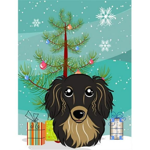 Christmas Tree And Longhair Black And Tan Dachshund Flag Garden Size
