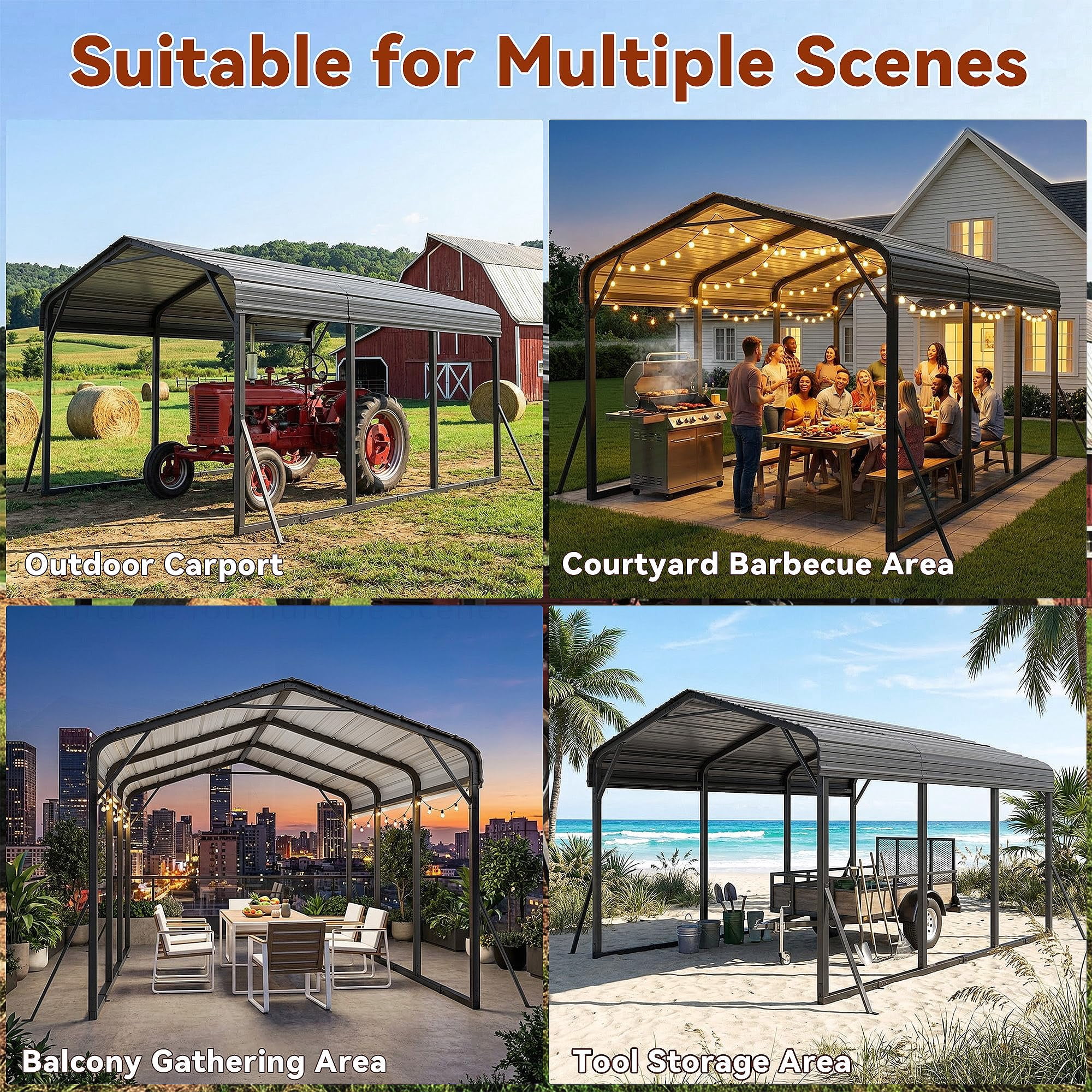 Gotland 10 FT x 15 FT Metal Carport, Heavy Duty Carport with Reinforced Frame, All-Weather Car Canopy with Reinforce Wind-Resistant Roofs, Multi-Functional Outdoor Garage for Car Truck Black