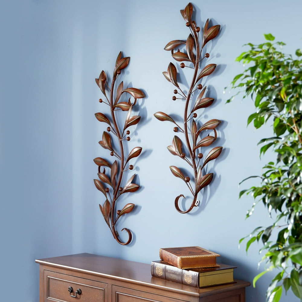 DecMode Indoor Brown Iron Botanical Wall Decor, Set of 2