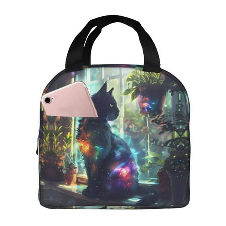 Insulated Lunch Bag for Women Men - Cosmic Cat In Window Leakproof Cooler Lunch Box for Women Men  Lunch Tote Bags for Work School Picnic Travel