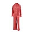thumbnail image 2 of Liacowi Women 2 Piece Pajamas Set Long Sleeve Button Down Pleated Shirt + Pants Loungewear Streetwear, 2 of 9