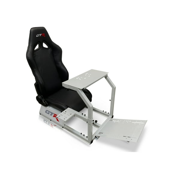 GTR Simulator GTA Model Racing Simulator Cockpit Silver Frame with Majestic Black Seat