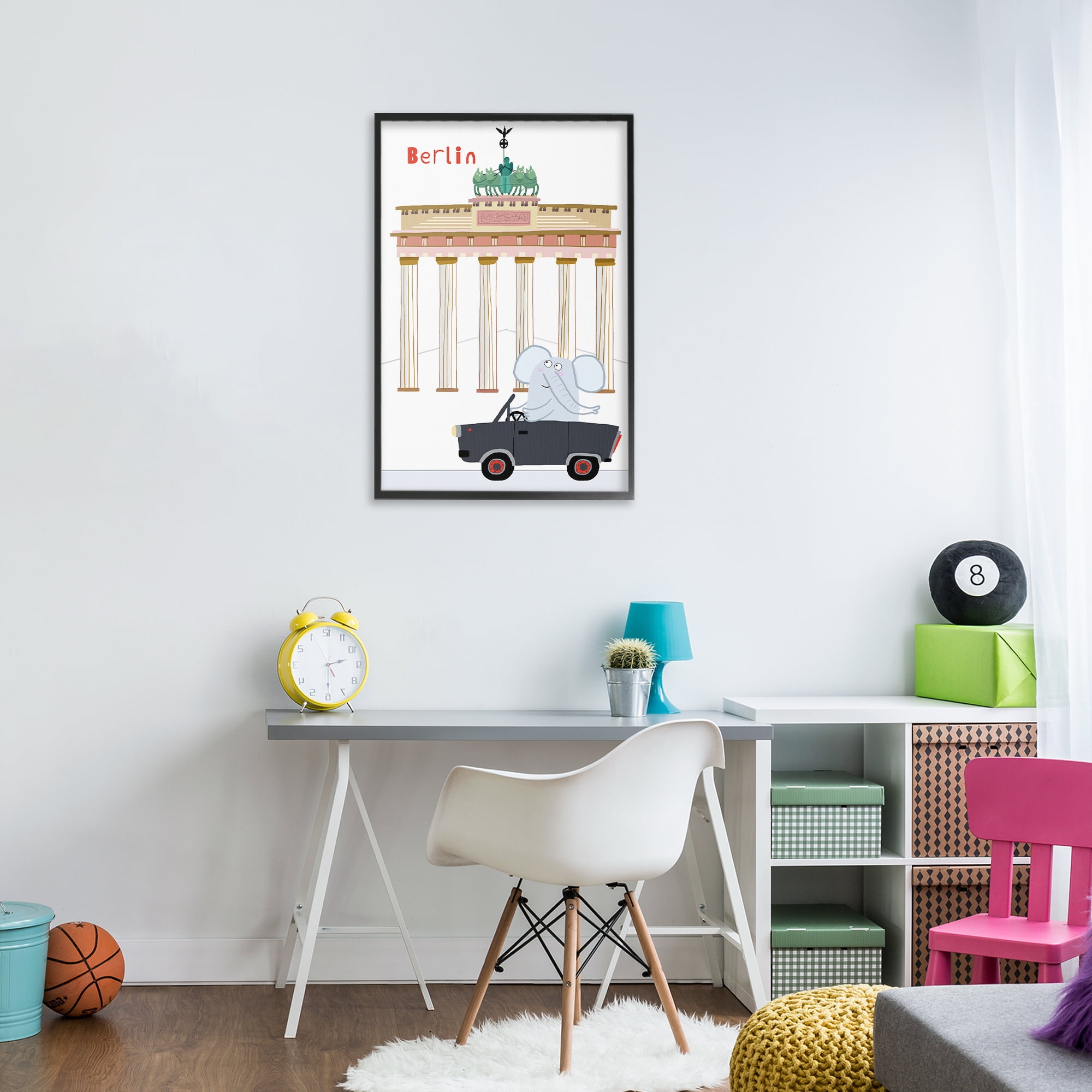 Elephant & Berlin Architecture Black Framed Giclee Art, design by Carla Daly