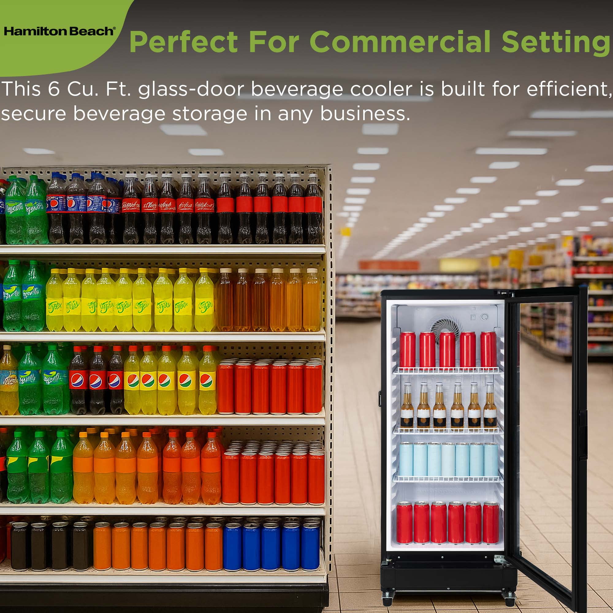 Hamilton Beach 6.0 Cu. ft. Commercial Beverage Refrigerator, Tempered Glass Door Merchandise Display Fridge