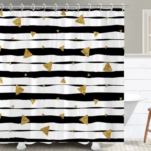 DEKAXID 1 cortina de ducha impermeable con estampados de amor dorados y rosas, decoración modernista y romántica para el baño del hogar, cortina con ganchos