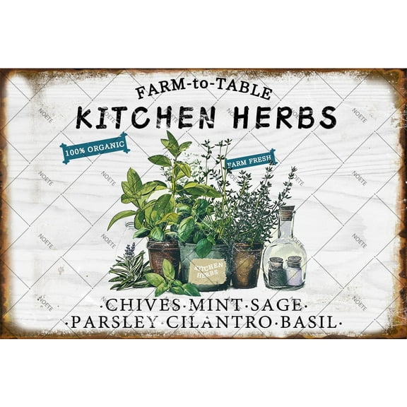 Noete 12x16 Inch Herbs Metal Tin Signs Vintage Farm to Table Kitchen Decor, Rustic Wall Art for Home, Living Room, Bedroom, Garden, Office, Cafe & Bar