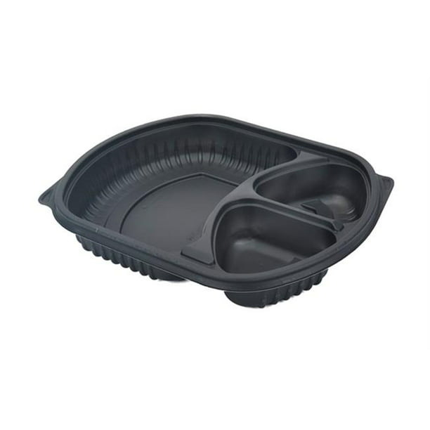 PCT 0CN84638 Microwave Plastic Oval Large Container, Black - 25 Per