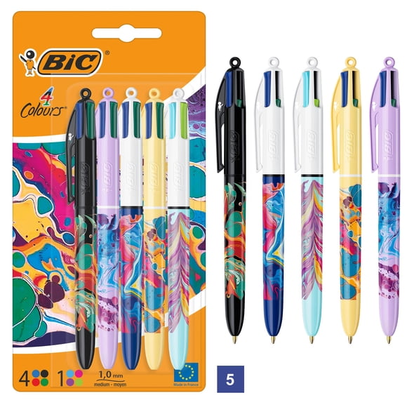 Bolígrafos BIC, 4 colores, todo en uno, tamaño mediano, 1 mm, paquete de 5