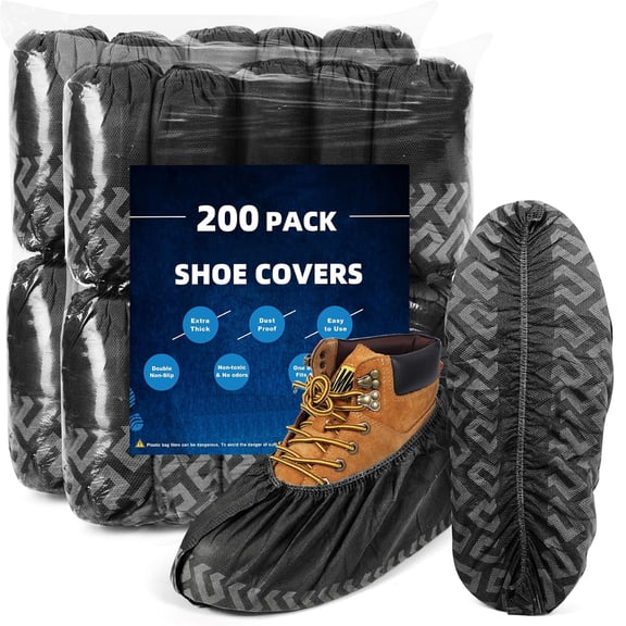 GMZW 200 Pack Disposable Shoe Covers, Non-Slip Black Non-Woven Boot Covers, Breathable Durable Slip Resistant Shoe Protectors Fit Most Footwear for Indoor Use