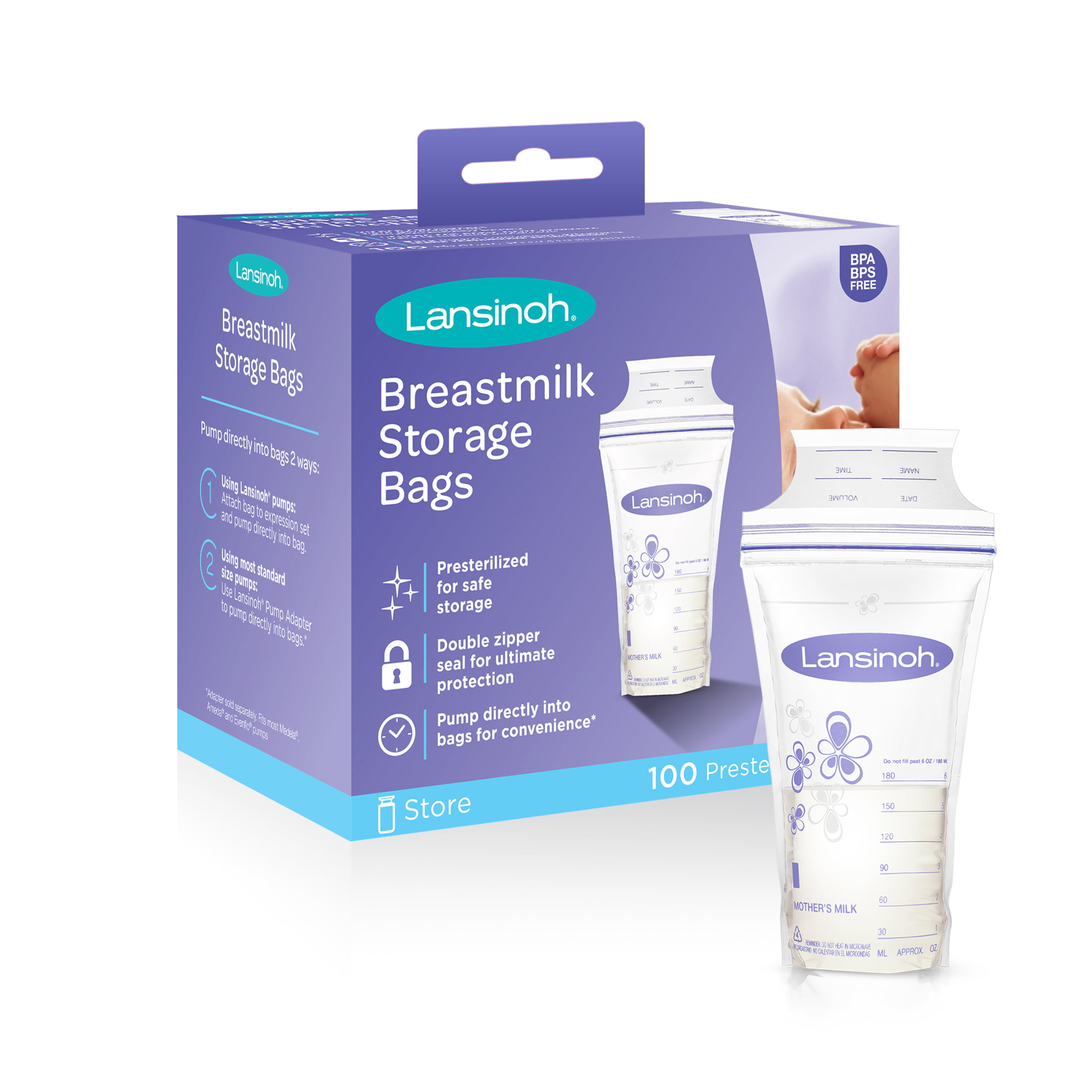 Lansinoh Breast Milk Storage Bags - 6oz/180ml, 100 Count ...