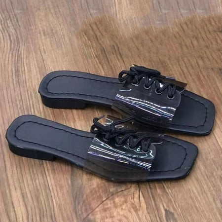 

LEEy-World Slippers for Women Ladies Fashion Solid Color Suede Bow Decorative Open Toe Flat Casual Slippers Womens Furry Slippers