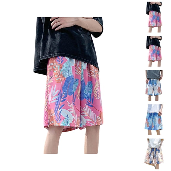 Beach Shorts for Men 2026 Summer Casual Floral Printed Lightweight Loose Fit Elastic Waist Wide Leg Shorts with Pockets