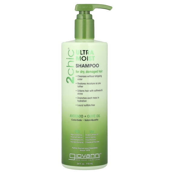 GIOVANNI Ultra Moist Shampoo, Avocado, Olive Oil for Dry, Damaged Hair, Sulfate Free, No Parabens, 24 oz with Pump
