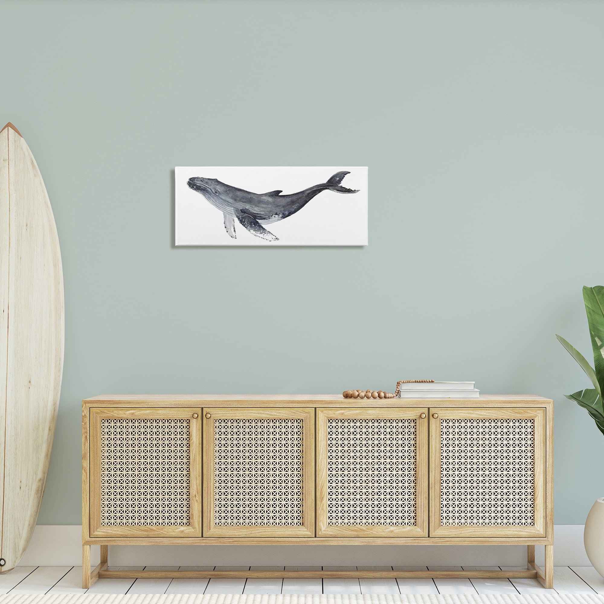 Stupell Industries Humpback Whale Watercolor Painting Aquatic Animal Portrait, 30 x 13,Design by Fox Hollow Studios