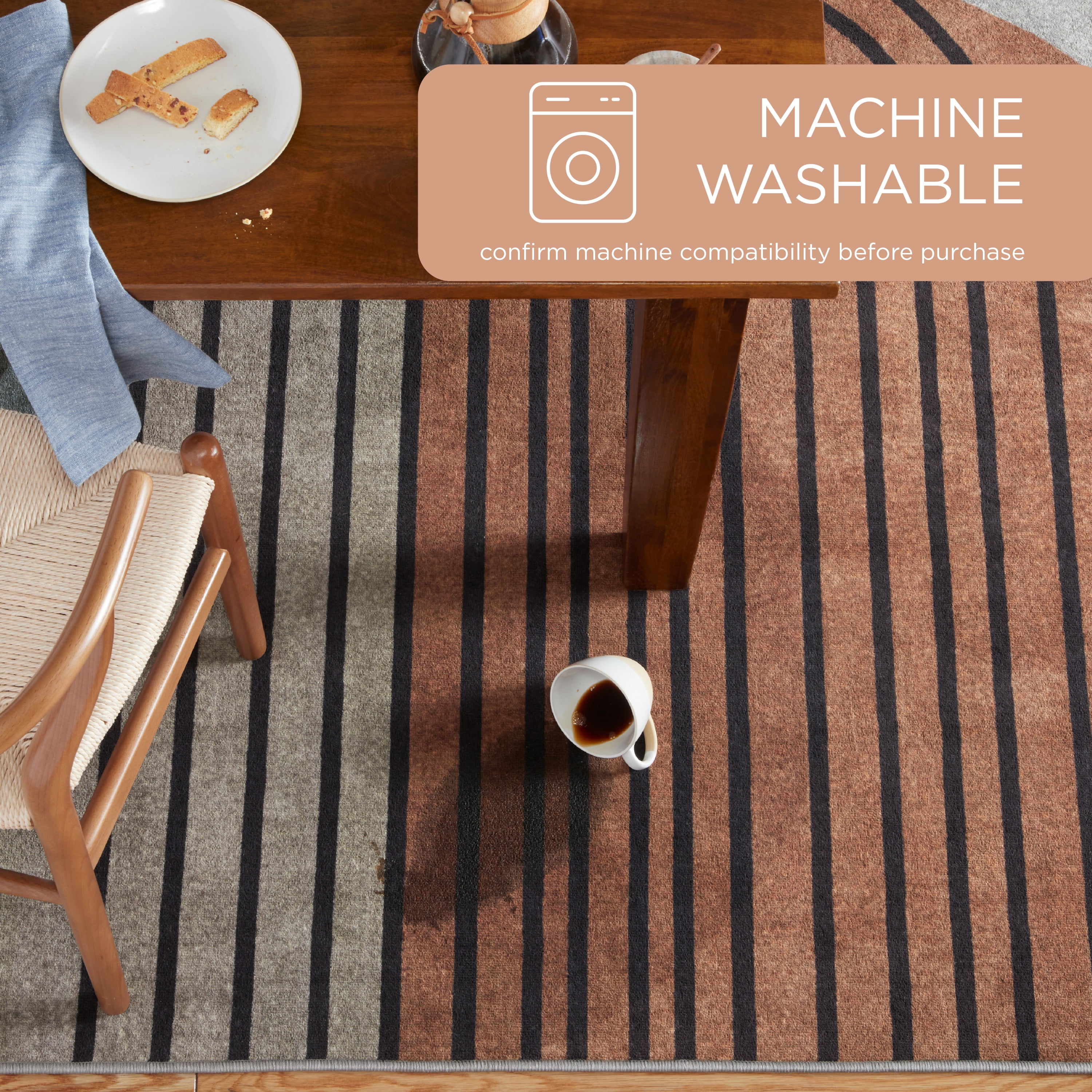 TOWN & COUNTRY EVERYDAY Avani Retro Arch Everwash® Washable Area Rug with Non-Slip Backing, Pet Friendly Rug, Beige/Rust, 20"x35"