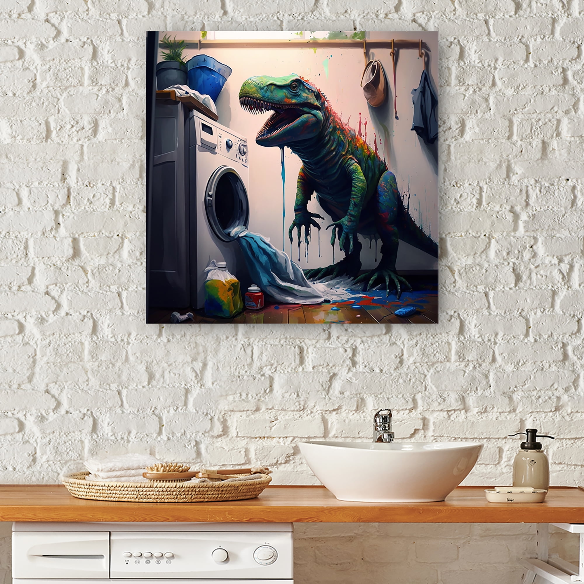 Designart T-Rex Hates Laundry Canvas Wall Art