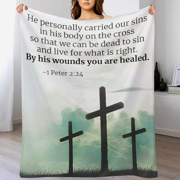Bible Verses Peter 2 24 Throw Blanket Inspirational Prayers Quotes Flannel Blanket Soft Sofa Decor Blanket Gifts for Women Men 30"x40"