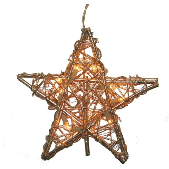 Kurt Adler Indoor Rattan Gold Star Tree Topper, 10 Pre-Lit Lights