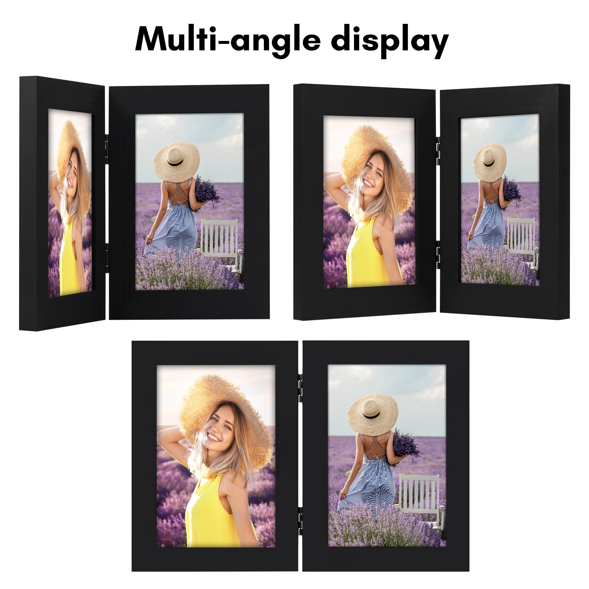 Americanflat 4x6 Hinge Frame with Shatter-Resistant Glass Hinged Double Frames Signature Collection - Black