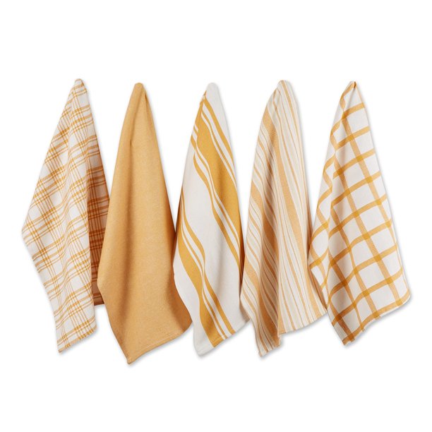 Juego de paños de cocina DII, varios tejidos, color miel dorado, 5 piezas