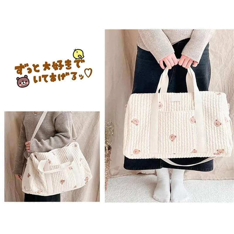 Quilted Duffle Bag For Women Cute Weekender Bag Floral Travel Bag Cotton Diaper Tote Bag