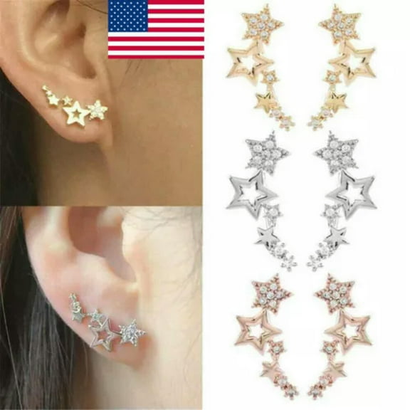 K-KED Women Fashion Hypoallergenic Gold&Silver Classic Ear Stars Earrings Delicate Jewelry US.-Silver