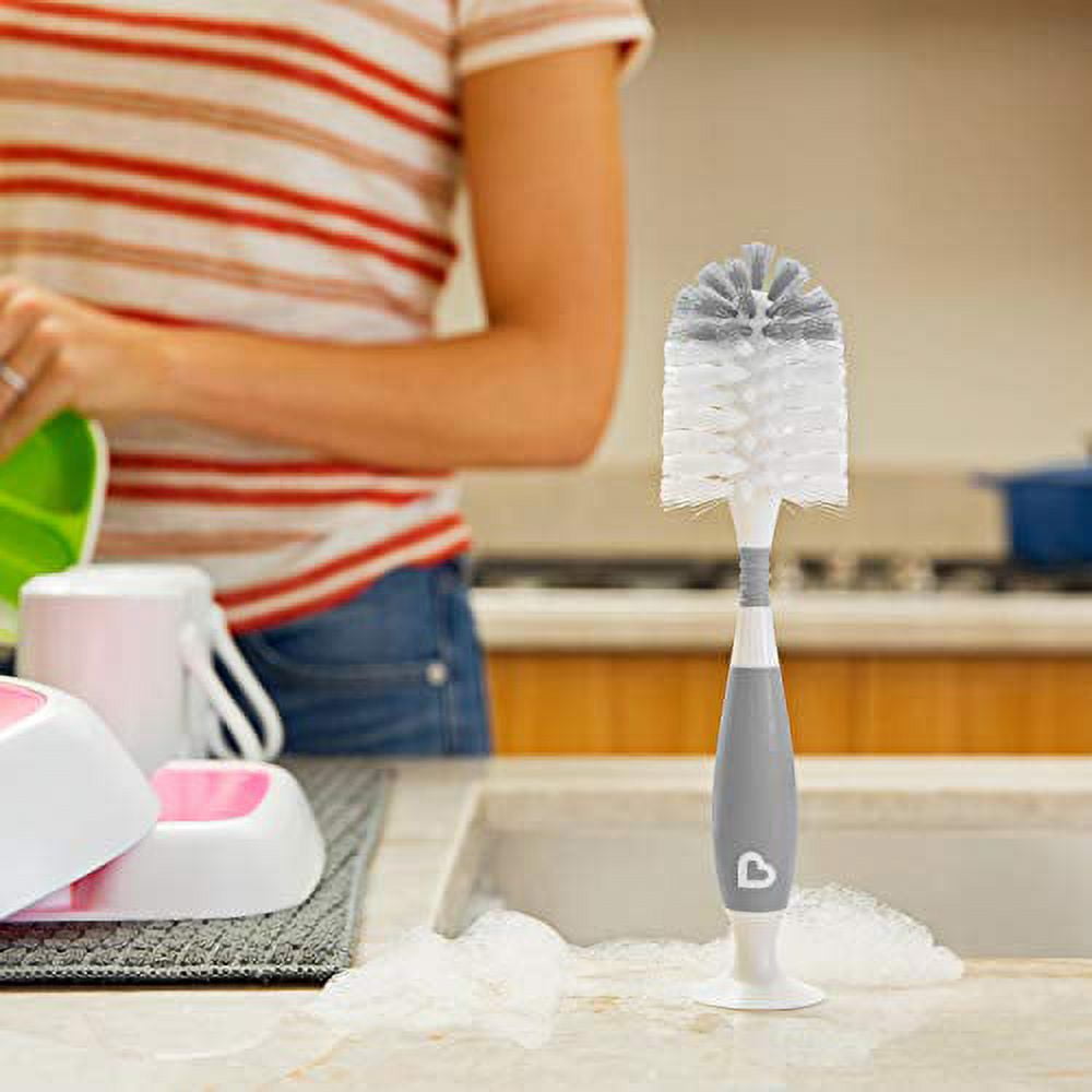Munchkin Baby Bottle and Small Parts Cleaning Set with Dishwasher Basket and Bristle Bottle Brush, Gray