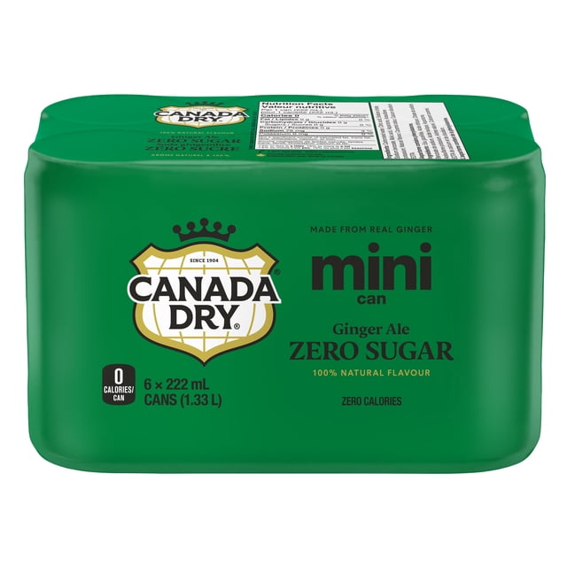 Canada Dry Zero Sugar Ginger Ale Cans, 222 mL, 6 Pack