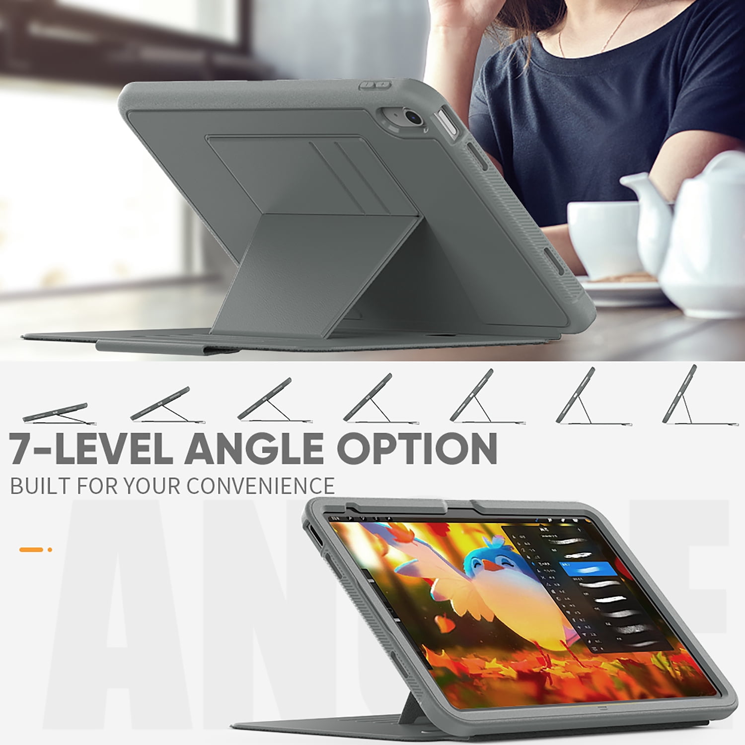 Allytechgroup Magnetic Case for Apple iPad (A16) 11th Gen 11" 2025/ iPad 10th Gen 10.9" 2022, Auto Sleep Wake Multi Angle Viewing Stand Build-in Pencil Holder Protective Bumper Tablet Case, Gray