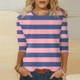 thumbnail image 2 of Tiweut Leisure T Shirts for Women 3/4 Sleeve Graphic Crew Neck Summer Striped Tunics Classic Fit Ladies Tees Size M, 2 of 6