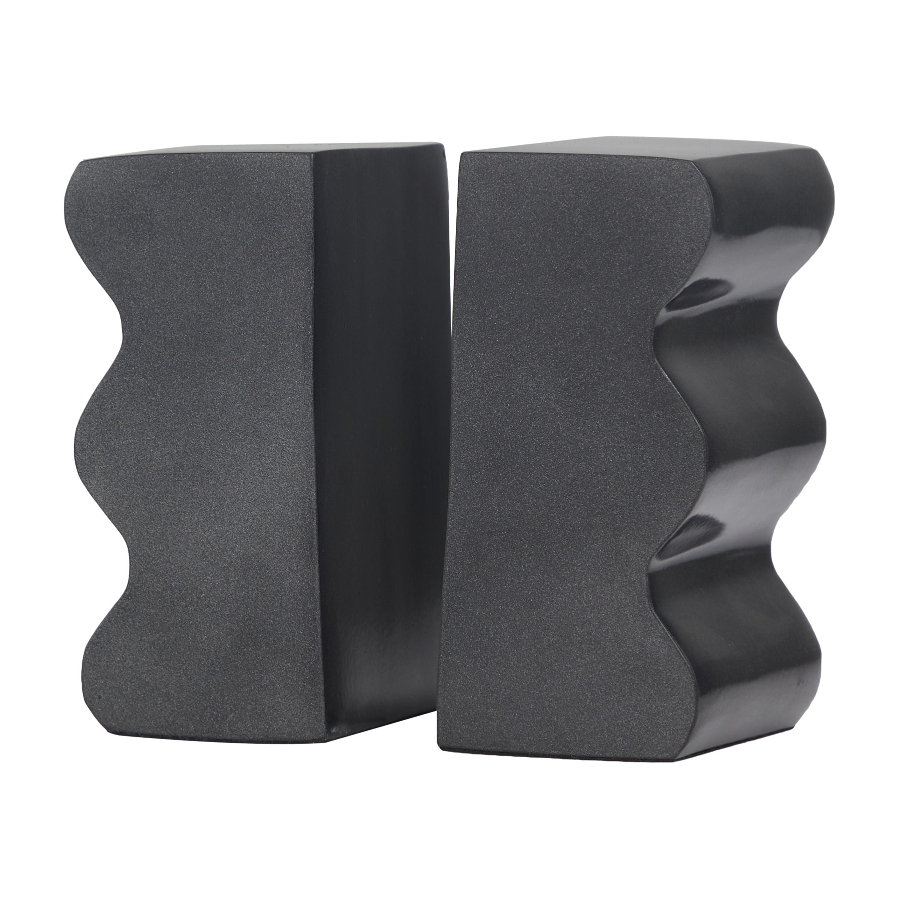 DecMode 4" Wave Inspired Dark Gray Aluminum Bookends (Set of 2)