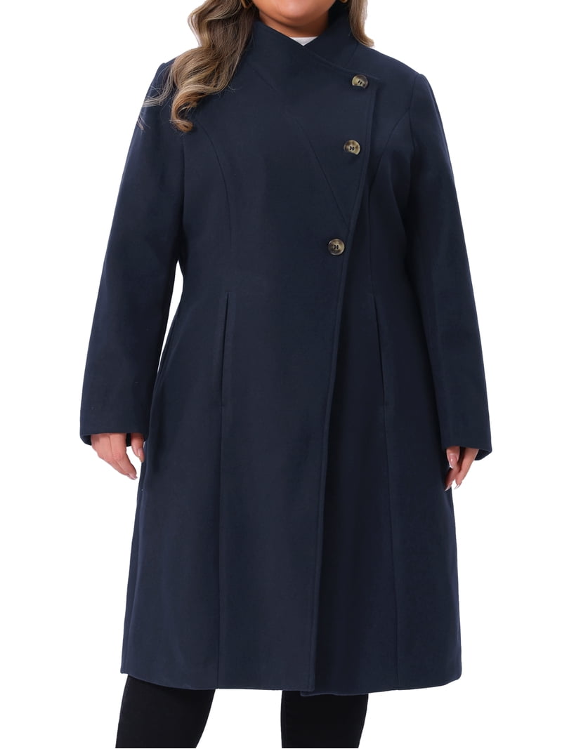 DARING DIVA Women's Plus Size Long Sleeve Stand Collar Trench Coat