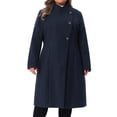 thumbnail image 2 of DARING DIVA Women's Plus Size Long Sleeve Stand Collar Trench Coat 4X Dark Blue, 2 of 6